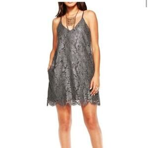 Chaser Dress Lace Mini Wedding Guest Hoco Event Metallic Gray Size XS